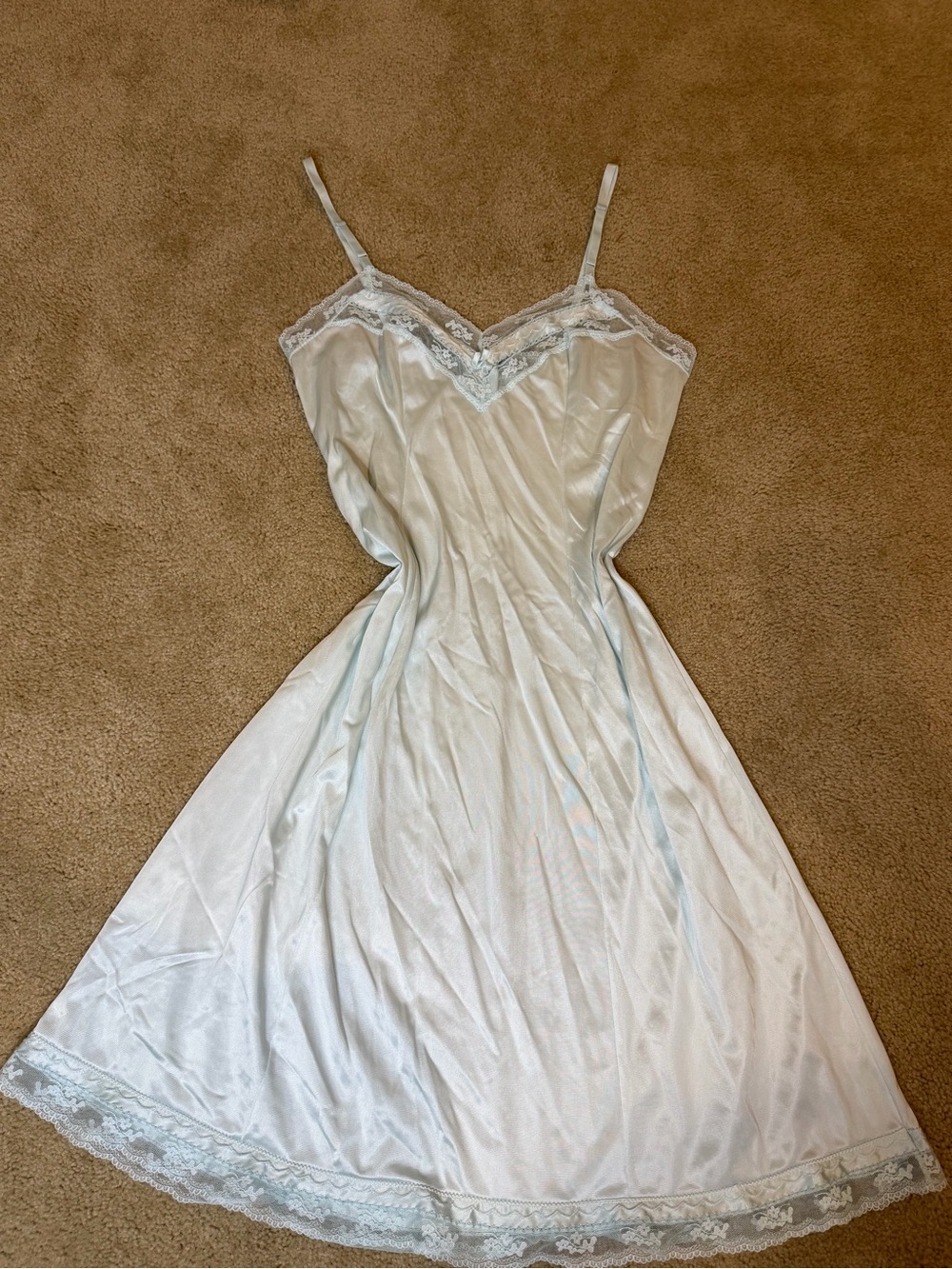 Vintage Juniper Baby Blue Satin Lace Full Slip Nightgown Size 36